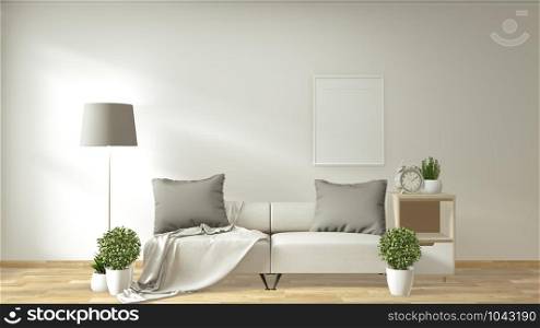 Modern living room interior with sofa and green plants room japanese minimal design. 3D rendering