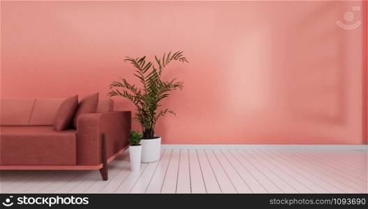 Modern living room interior with sofa and on living coral color of the Year 2019,3d rendering