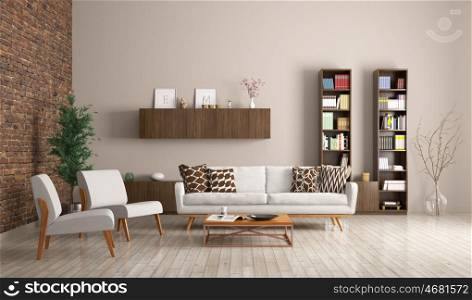 Modern living room interior with sofa, armchairs and sideboard 3d rendering