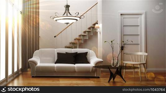 modern living room interior with sofa wall background, 3d rendering