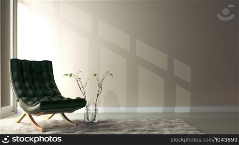Modern living room interior with white empty wall. 3d rendering