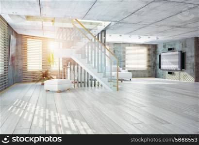 Modern loft interior. Contemporary design concept 3d