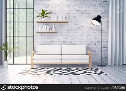 Modern loft interior of living room with green armchairs on white flooring and dark green wall .empty room ,3d rendering