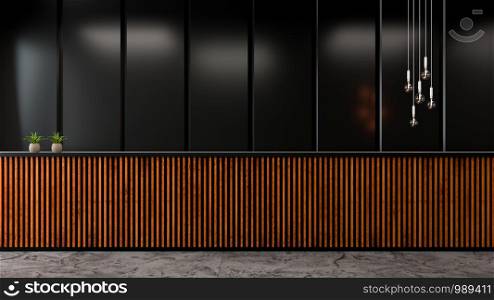 Modern Loft living room interior ,Dark wall and oldwood counter bar /3d render