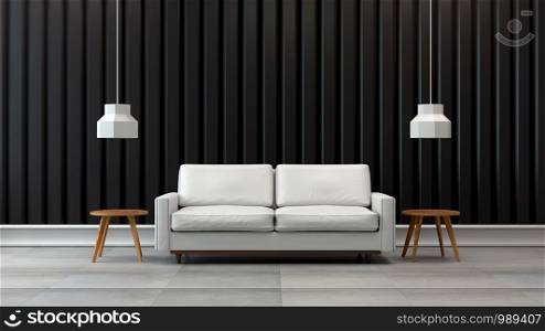 modern loft living room interior ,white sofa with black wall /3d render