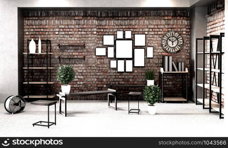 Modern loft style living interior design. 3d rendering