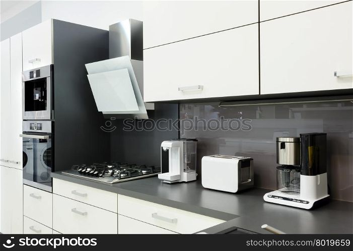 Modern luxury black and white kitchen, clean interior design