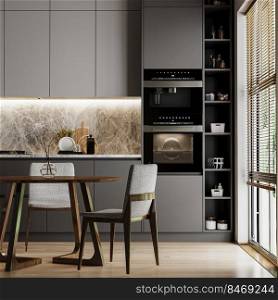 Modern luxury kitchen interior design, 3d rendering