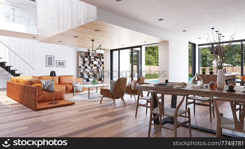 modern luxury living interior. 3d rendering concept