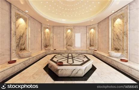 Modern marble Turkish bath 3D design and rendering