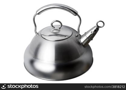 Modern metal teapot on a white background