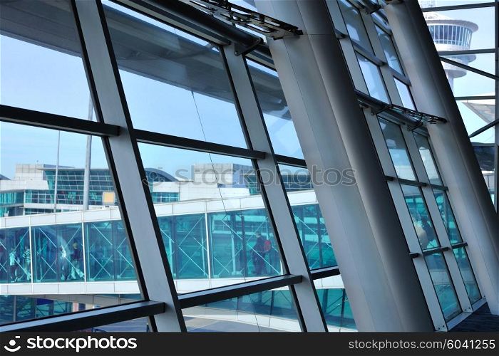modern metal window frame of airport indoor