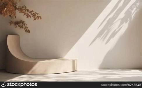 Modern minimal empty white marble stone counter table top, palm tree in sunlight, leaf shadow on concrete wall background for luxury organic cosmetic. Generative ai illustration. Modern minimal empty white marble stone counter table top, palm tree in sunlight, leaf shadow on concrete wall background for luxury organic cosmetic. Generative ai