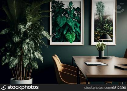 Modern minimalist office with natural plants. Illustration Generative AI
