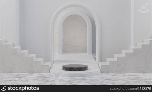 Modern mockup dark marble stage podium display for show product 3D rendering illustration