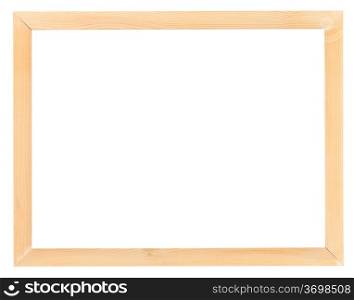 modern narrow light wood picture frame with cutout canvas isolated on white background