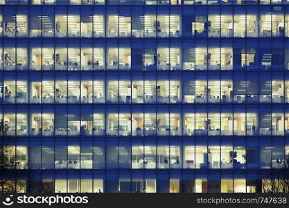 Modern office block at night