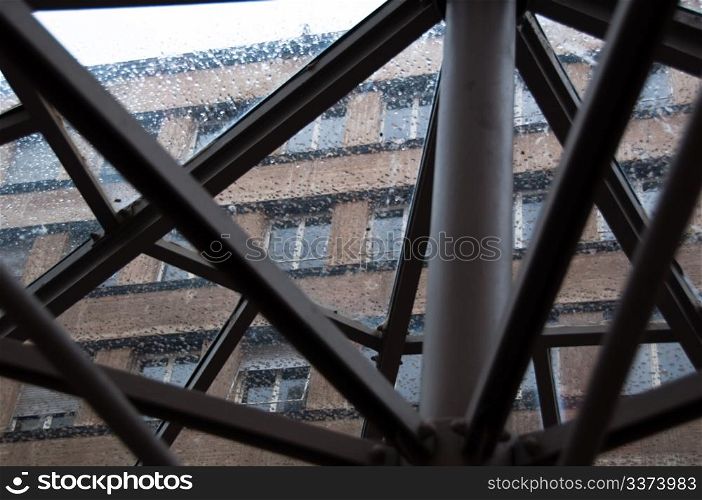 modern office building on a rainy day - close up