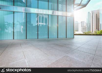 Modern office building outdoor and empty pavement , Kuala Lumpur , Malaysia .