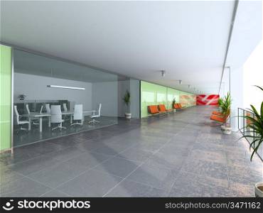 modern office hall interior (3D rendering)