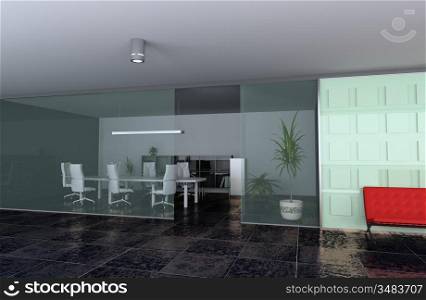 modern office hall interior (3D rendering)