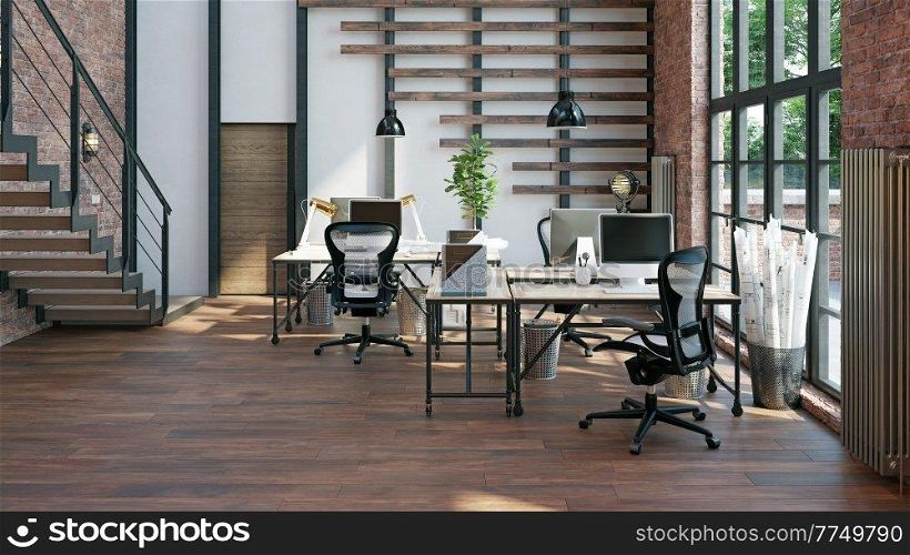modern office interior. 3d rendering concept