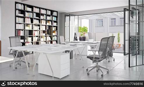 modern office interior design concept. 3d rendering idea