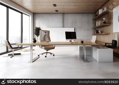  modern office interior with empty desk created by generative AI 