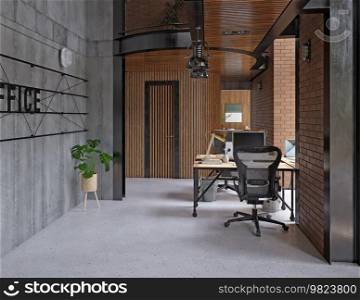 Modern office . Loft style . 3D Render. Loft style modern office