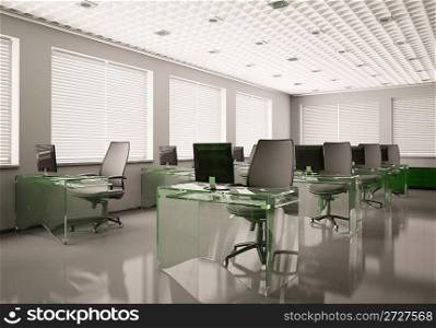 Modern office with glass tables interior 3d render