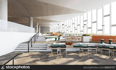 Modern office with open space . 3D Render. Modern office with open space