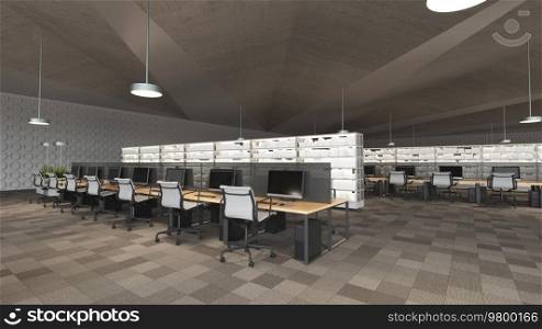 Modern office with open space . 3D Render. Modern office with open space
