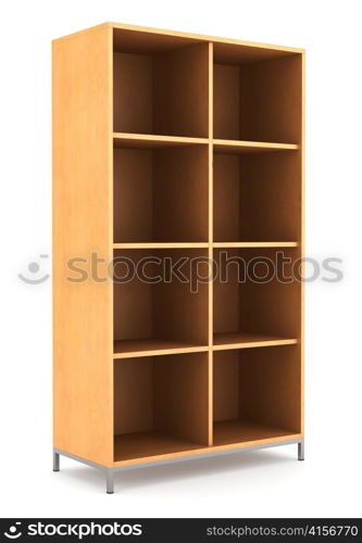 modern office wooden bookcase isolated on white background