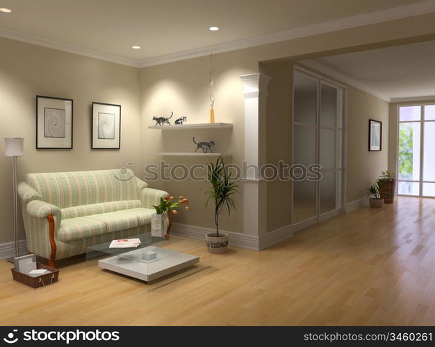 modern open interior (3D rendering)