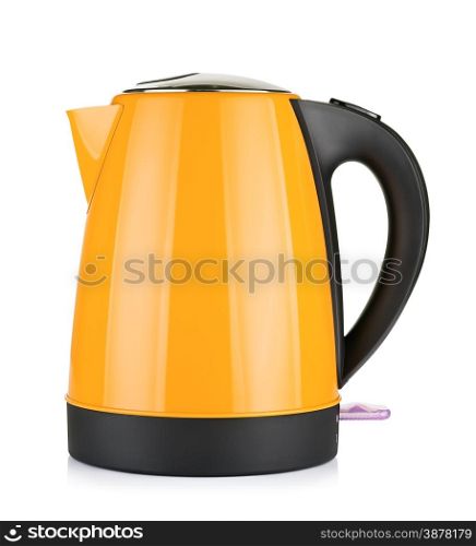 modern orange electric kettle, isolated on white
