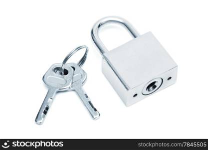 modern padlock with keys on a white background
