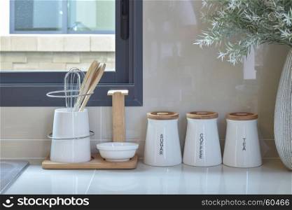 modern pantry with white utensil in kitchen