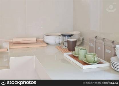 modern pantry with white utensil in kitchen