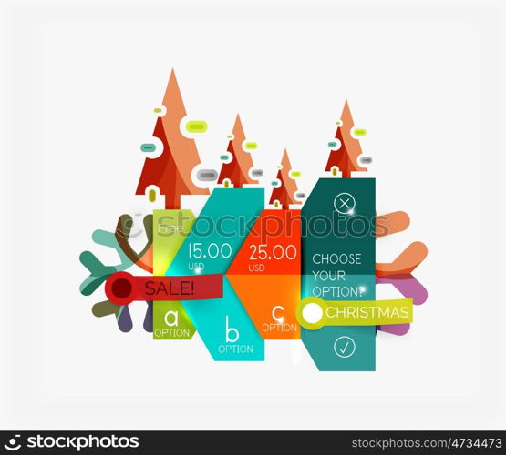 Modern paper Christmas stickers, New Year infographic sale banner templates