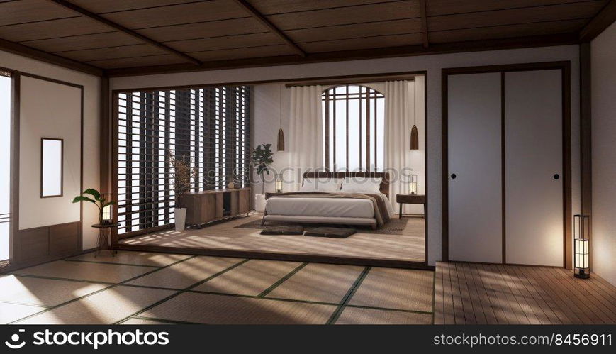 Modern peaceful Bedroom. japan style bedroom.3D rendering