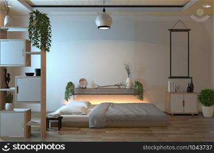 Modern peaceful Bedroom. zen style bedroom modern zen. 3D rendering