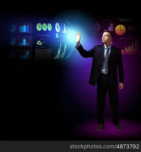 Modern people doing business concept. Modern people doing business, young businessman with money symbols