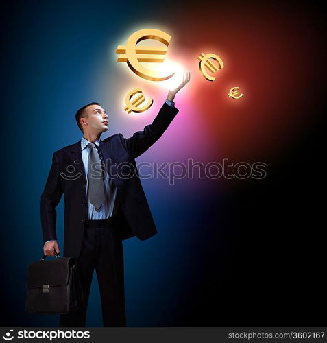 Modern people doing business, young businessman with money symbols