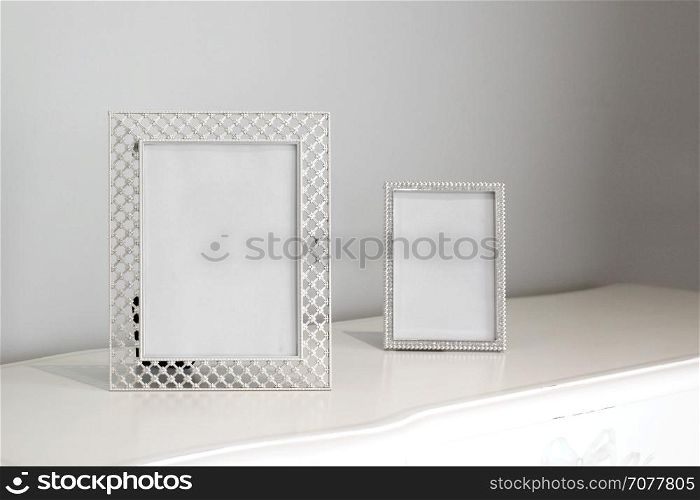 modern picture frame on white table decoration in living room
