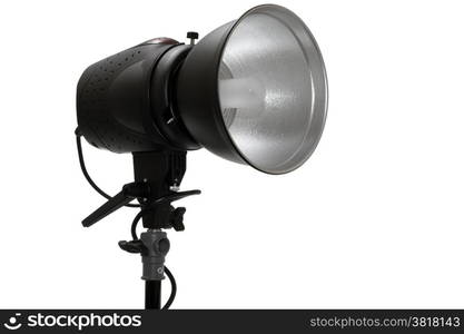 Modern powerful photographic flash on a white background