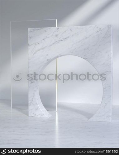 Modern Product Display Podium With Sunlight And Leaf Shadow