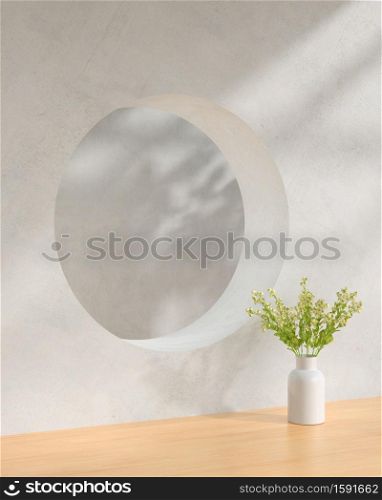 Modern Product Display Podium With Sunlight And Leaf Shadow.
