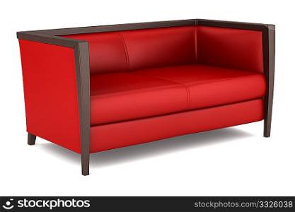 modern red leather couch isolated on white background
