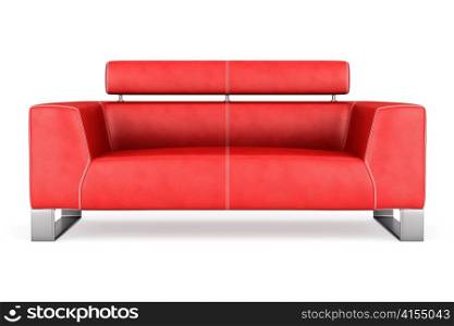 modern red leather couch isolated on white background