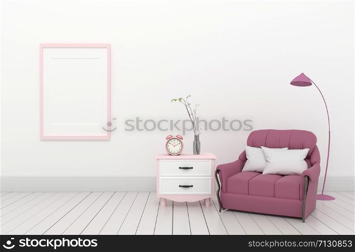 Modern room have pink sofa in open space with cabinet ,3D rendering